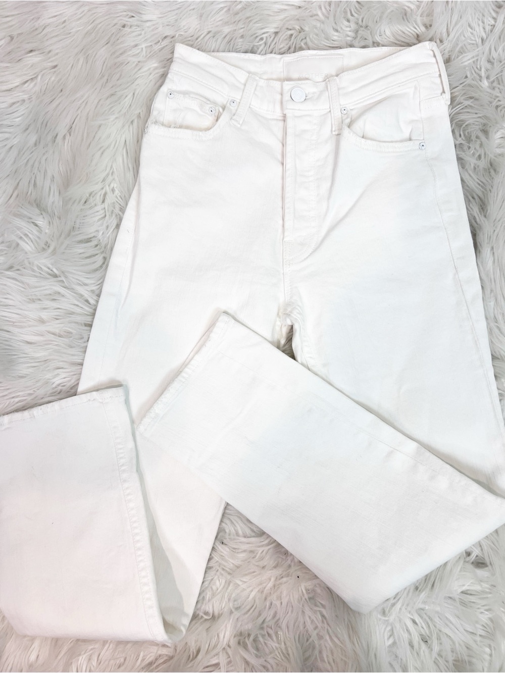 MOTHER SUPERIOR WHITE BUTTON FLY HIGH RISE TOMCAT STRAIGHT JEANS SZ 24